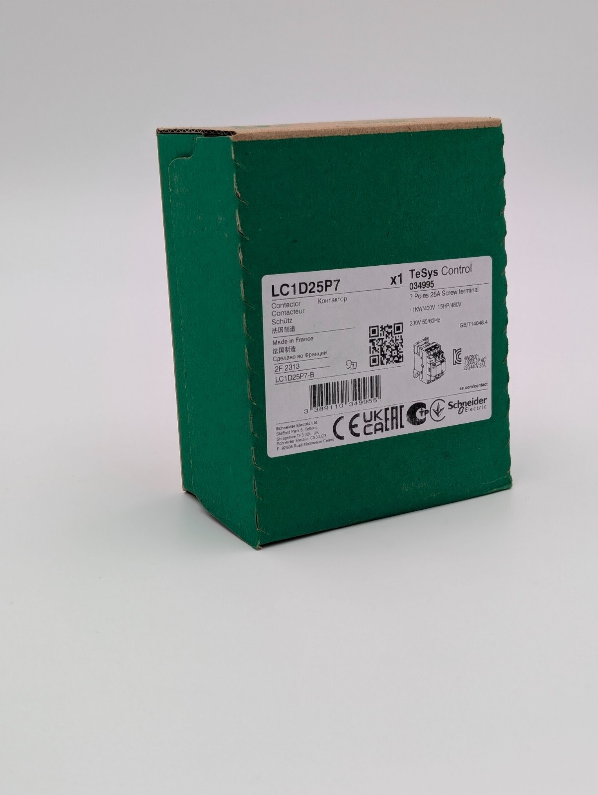 Schneider Electric LC1D25P7 Manual Motor Circuit Breaker 3P(3NO) 25A 230V AC New