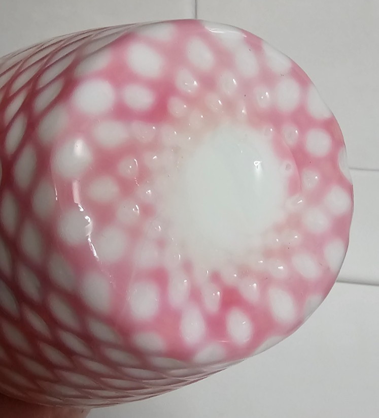 EAPG Victorian Glass Opaque Pink White Lattice Pitcher Jug