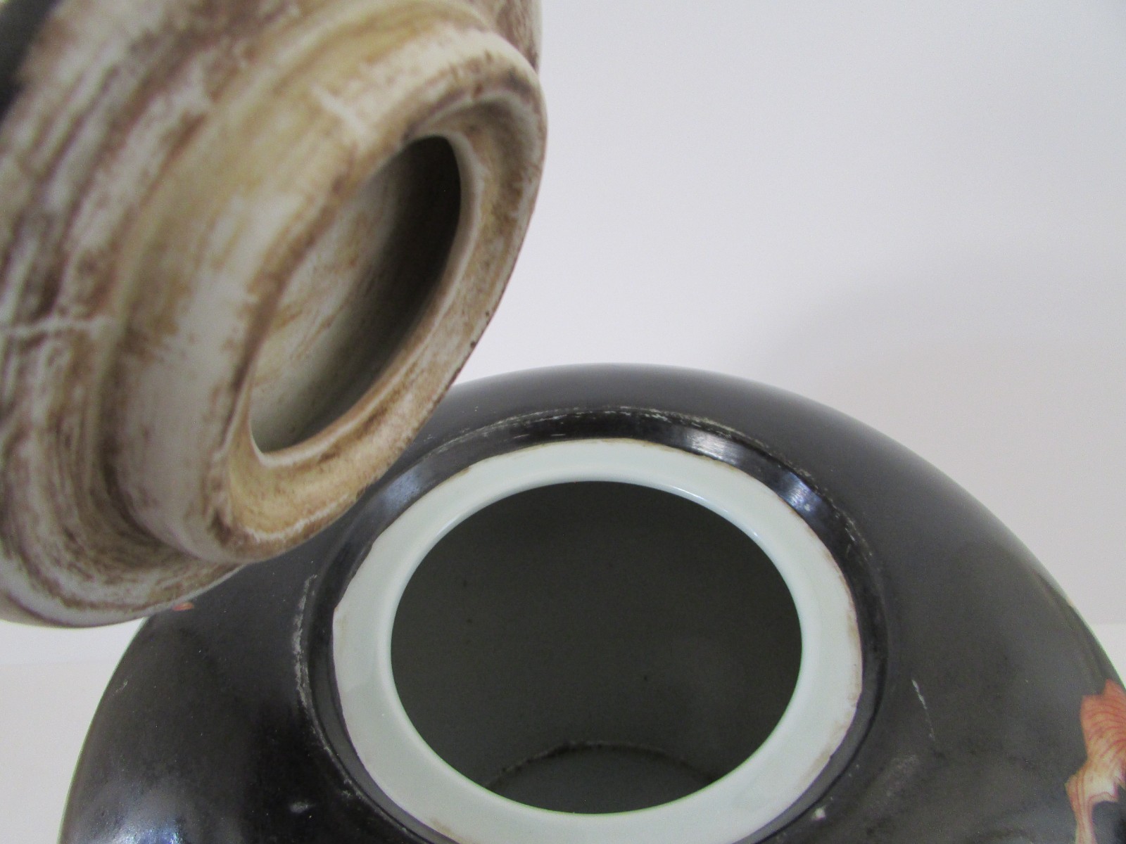 VTG Neiman Marcus Hong Kong Asian Chinoiserie Black Koi Qing Ginger Jar