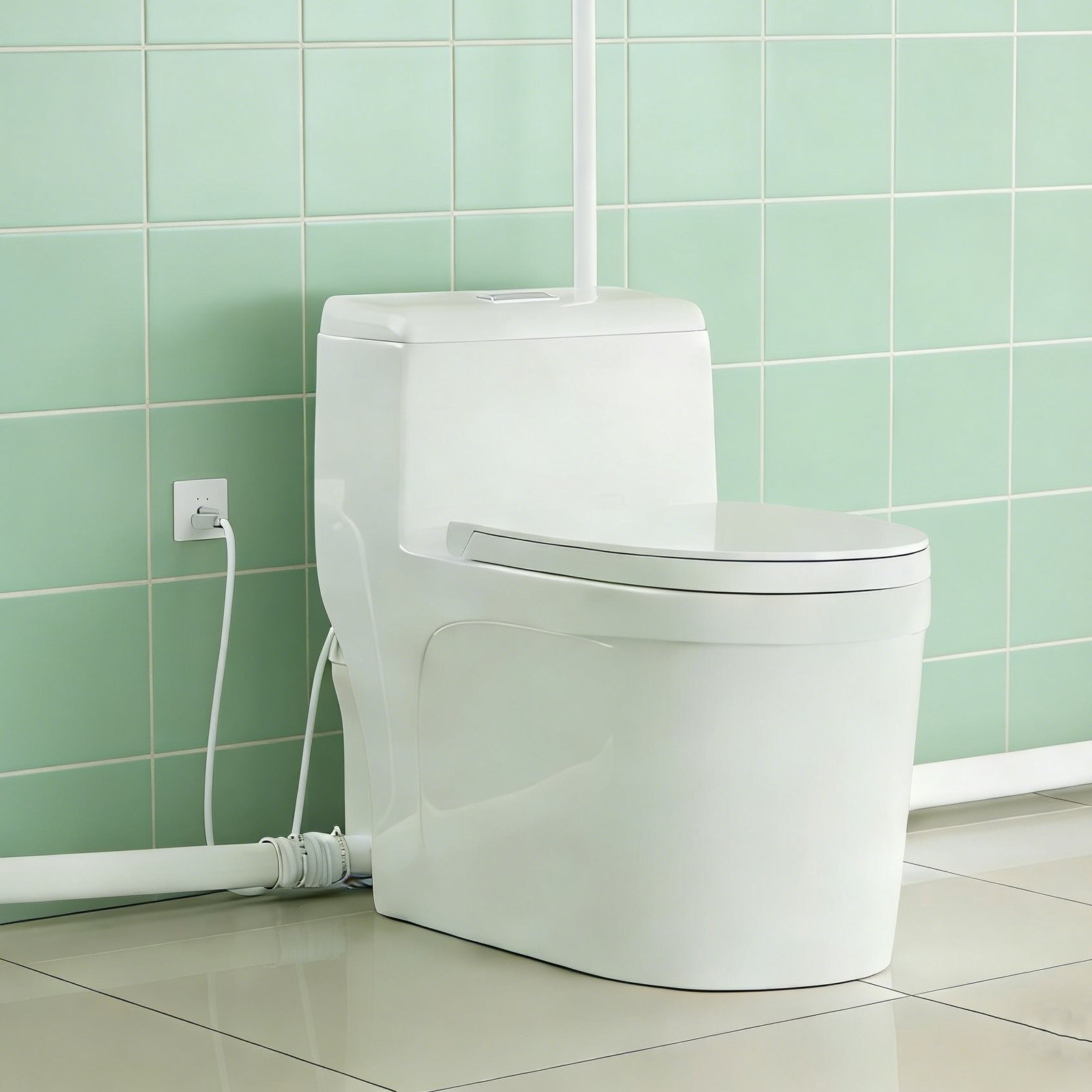 One Piece Macerating Toilet System with 600W Pump Upflush Toilet for Basement