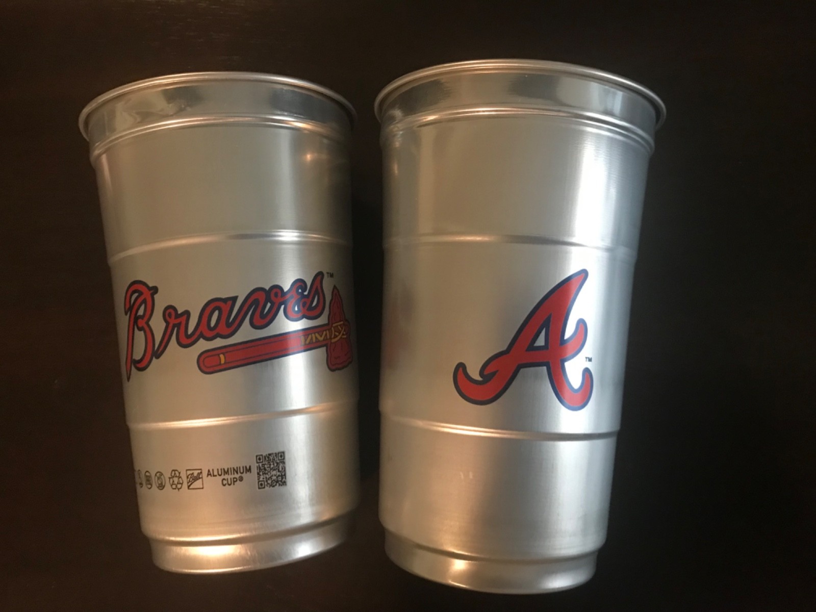 Atlanta Braves Stadium 22oz  2-Metal Aluminum Beer Cups ~ Coors Light / Ball