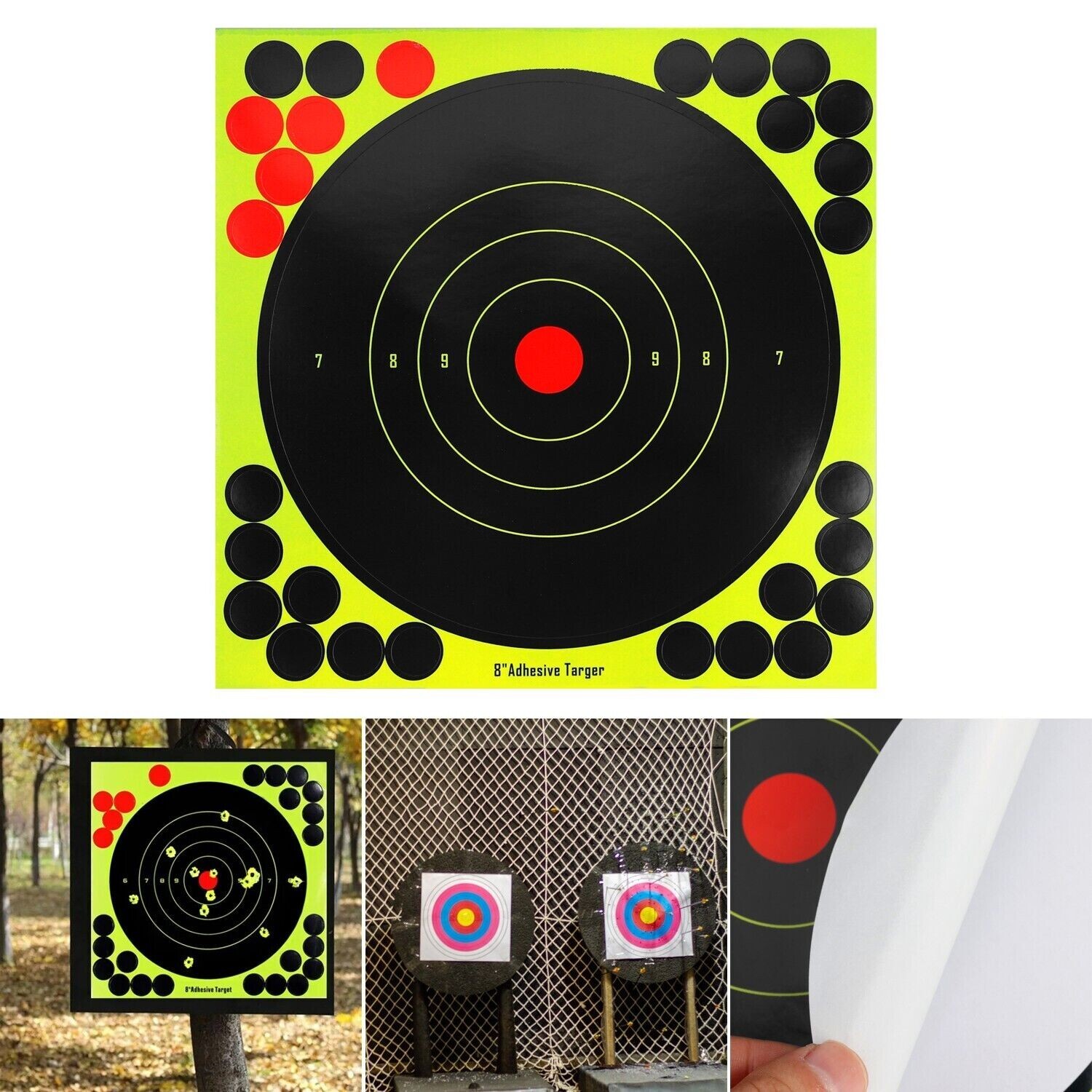 50Pcs Reactive Targets Range Paper -Bright Green Self-Adhesive Shooting Stickers