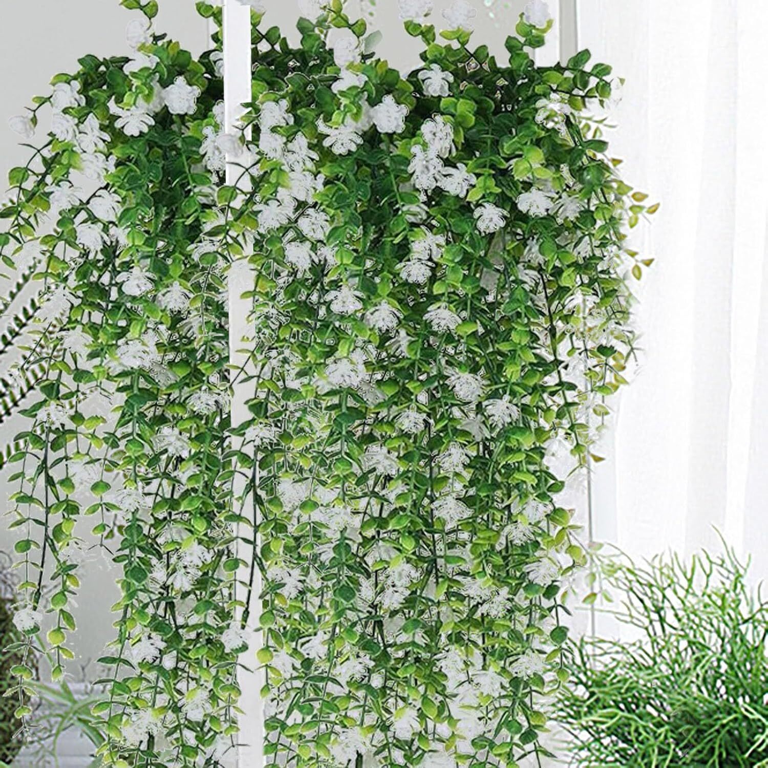 3pc Artificial Fern Plant Fake Eucalyptus Leaf Hanging Flower Vine Home Decor