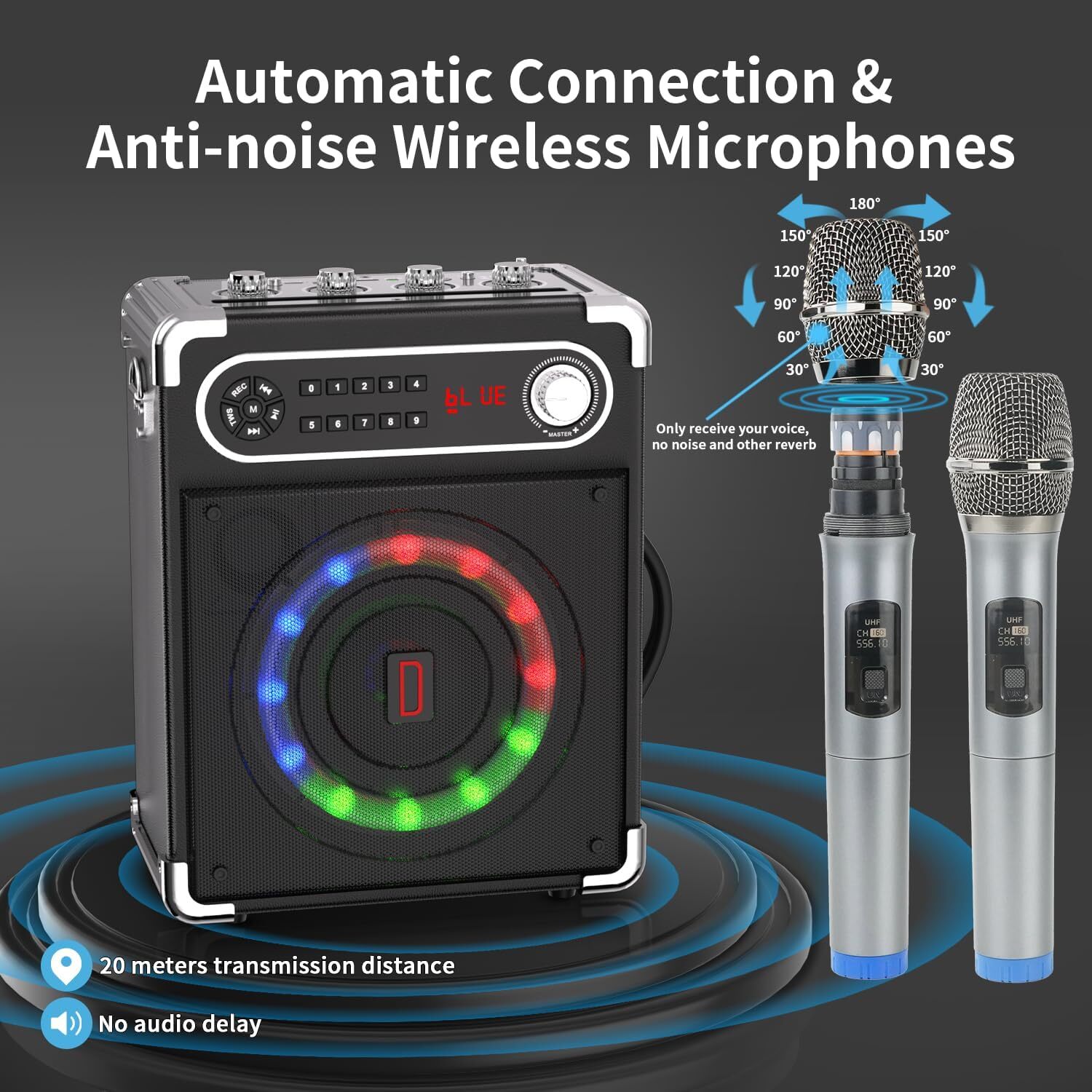 Karaoke Machine with 2 Wireless Microphones,Portable Bluetooth 5.1 Speaker Light