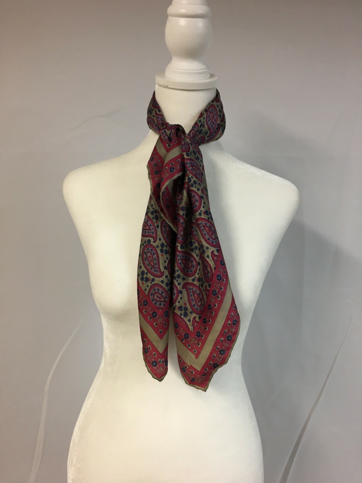 Vintage Ann Klein Silk Scarf 26" Square Fuchia Navy Gray Paisley