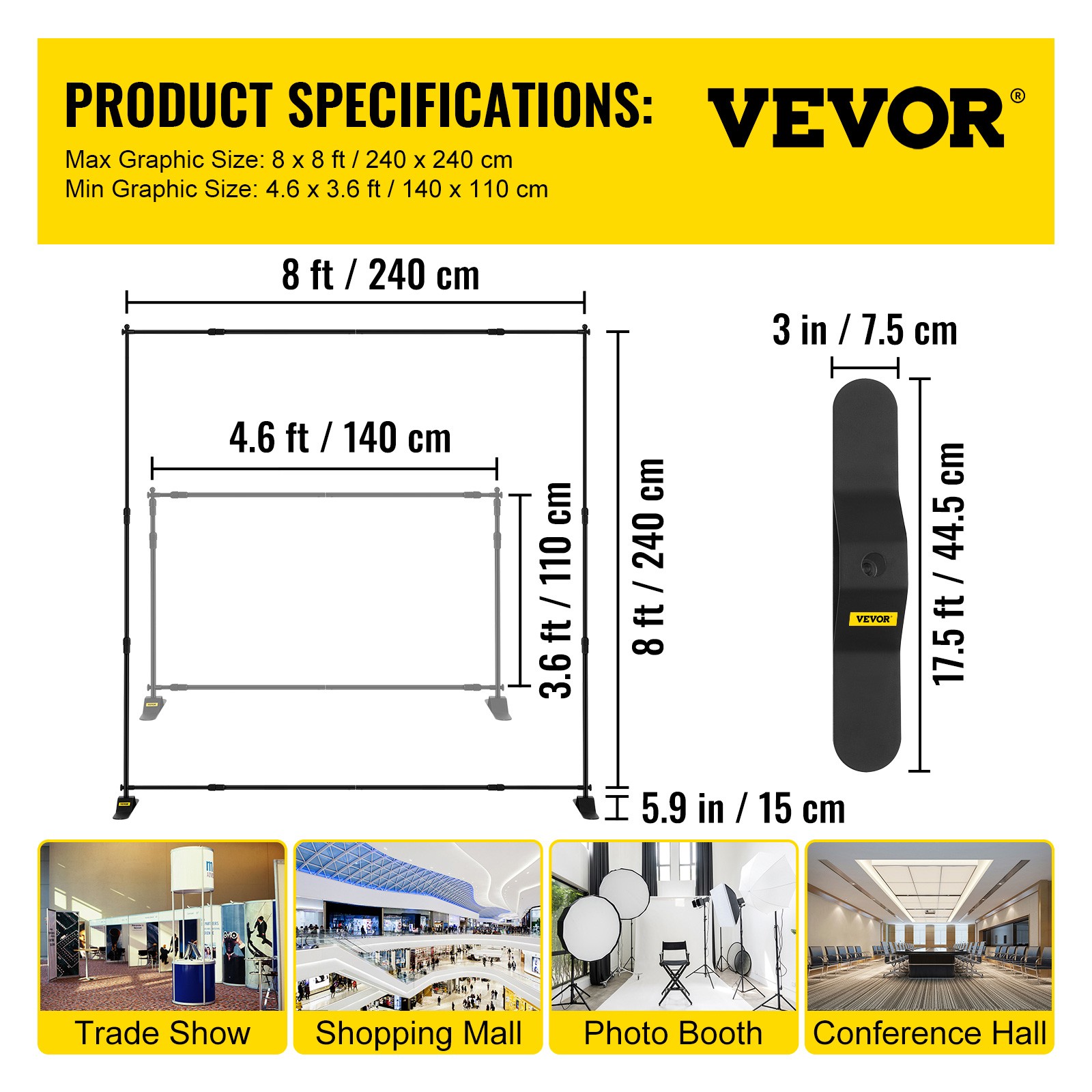 VEVOR 8' Display Backdrop Banner Stand Adjustable Telescopic