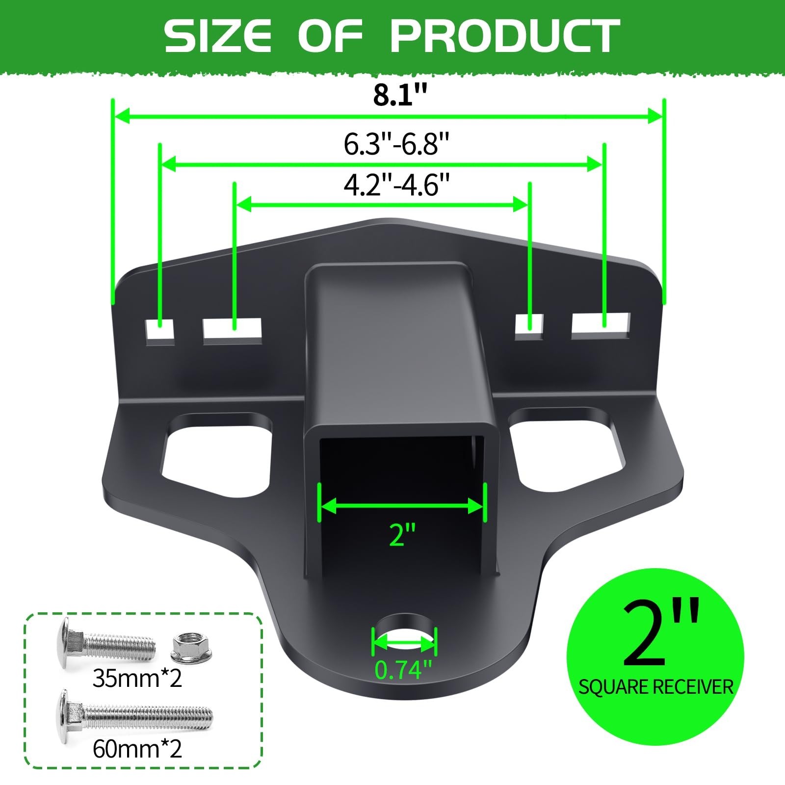 Zero Turn Lawn Mower Hitch with 2" Receiver，6mm Thicker Heavy Duty Steel