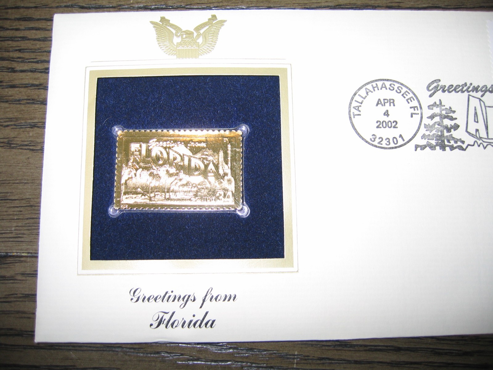 2002 FLORIDA Greetings From America replica Gold Stamp Golden COVER