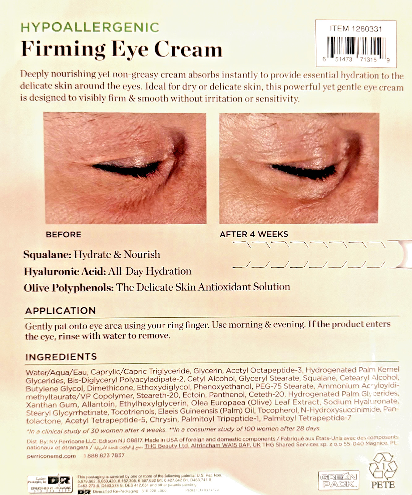 PERRICONE MD HYPOALLERGENIC FIRMING EYE CREAM 15 mL / 0.5 fl oz