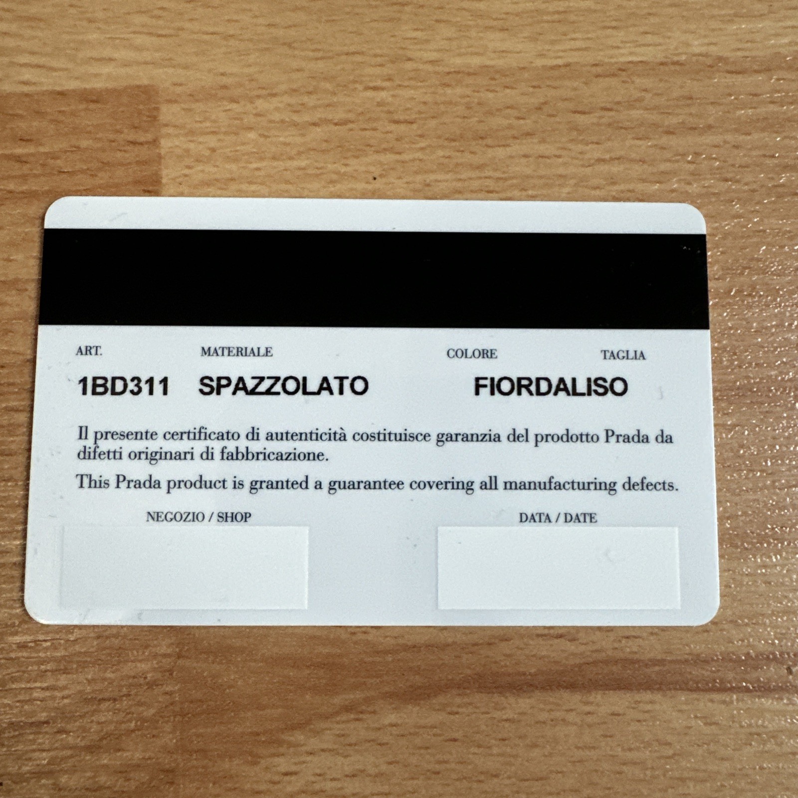 PRADA Certificate of Authenticity COA Plastic Card & Envelope #1BD311 “Cleo” bag