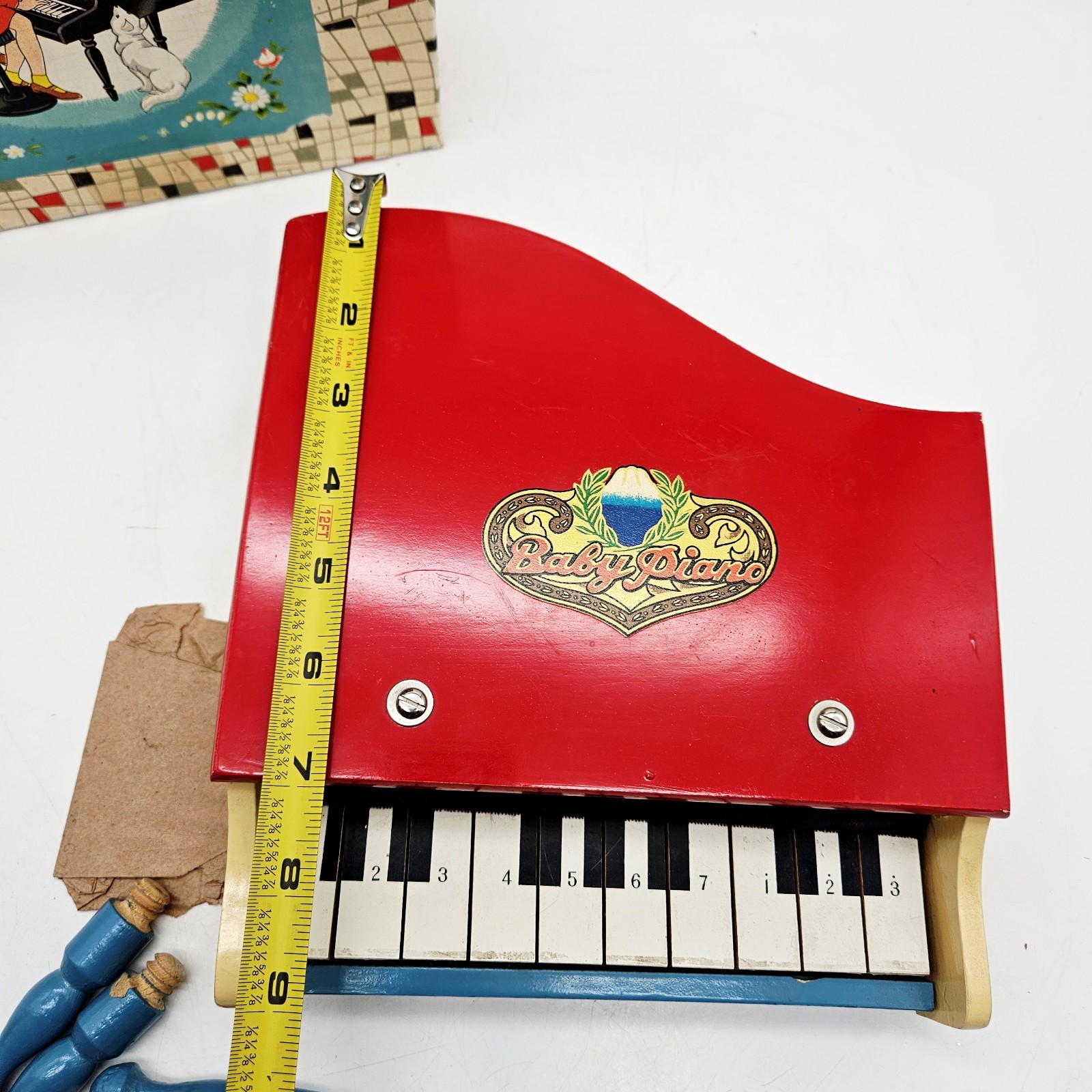 Antique Red Baby Piano Toy Made in Japan Art 1007/4029 10 Key in Original Box