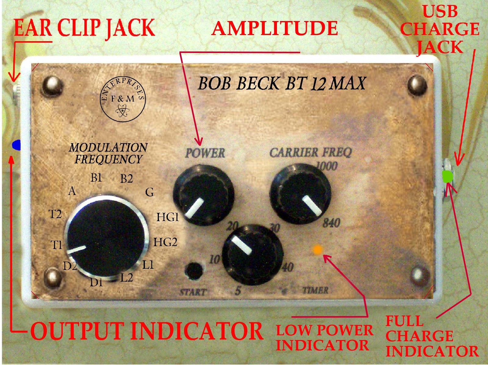 BT-12 MAX BOB BECK CES DEVICE COVERS FULL BRAINWAVE SPECTRUM CAPACITOR POWERED