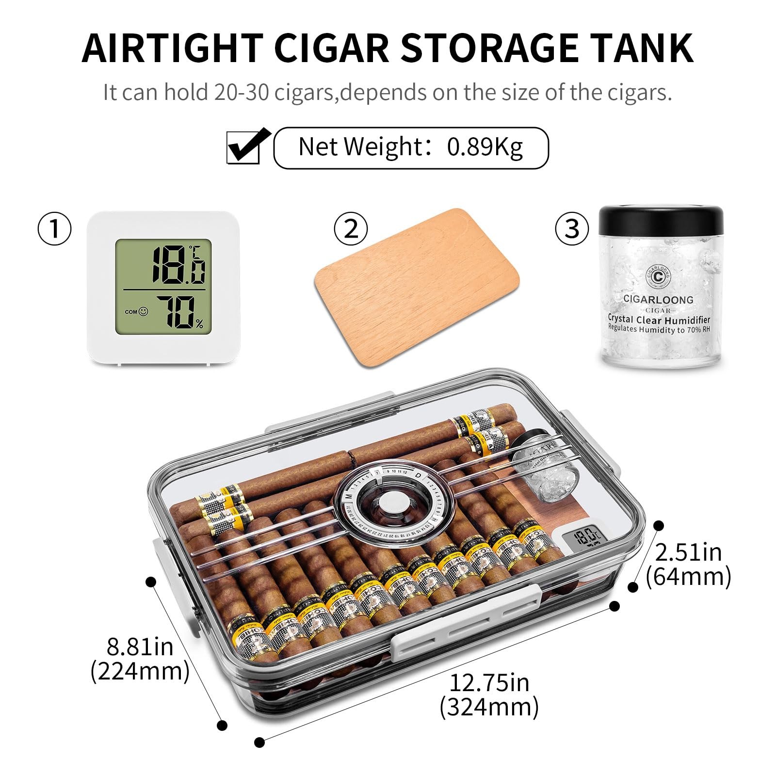 Cigar Humidor Clear Acrylic Spanish Cedar S (Holds 20-30 Cigars)