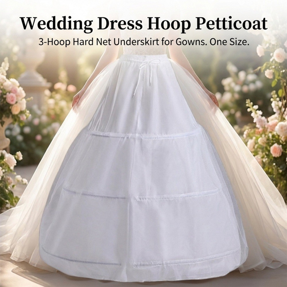 Wedding Crinoline Petticoat with Stiff Tulle 3-Hoop Steel Frame for Full Skirt