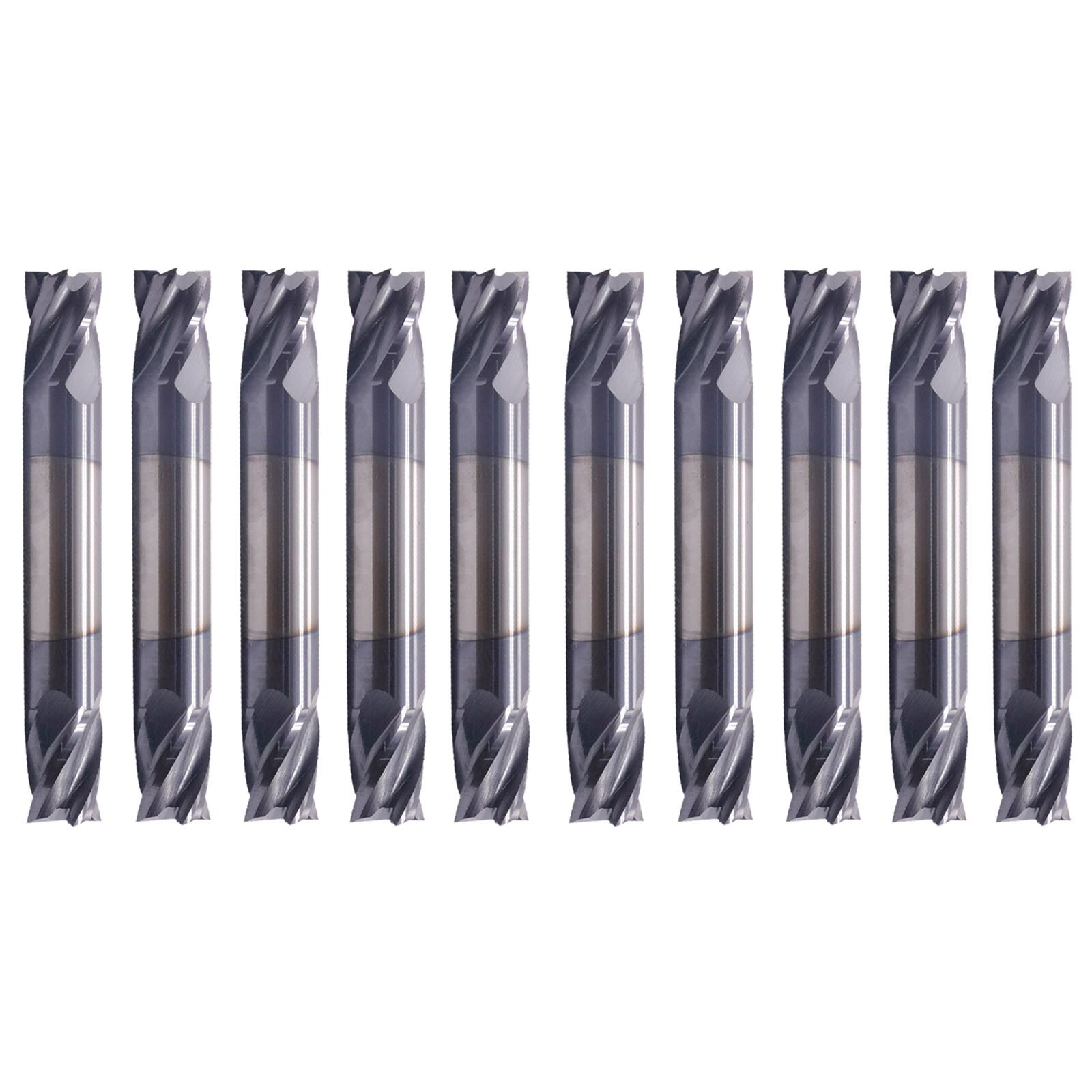 10PCS 4 Flute 1/4"x 1/2" x 2-1/2" Solid Carbide End Mill Double End AlTiN Coated
