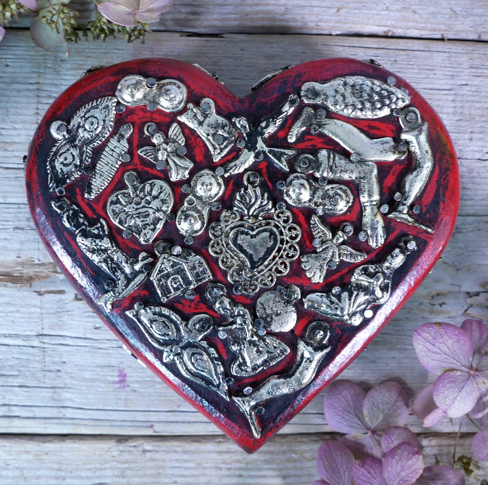 Red Wood Heart Milagros Handmade Michoacan Mexican Folk Art Love Token Small Sz