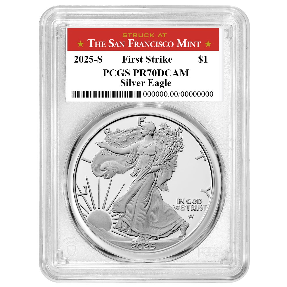 2025-S Proof $1 American Silver Eagle PCGS PR70DCAM FS San Francisco Label