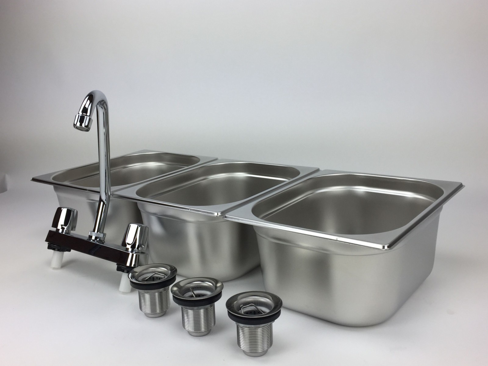 Large 3 Compartment Sink set For Portable Concession Sinks w/ Faucet Drain Traps