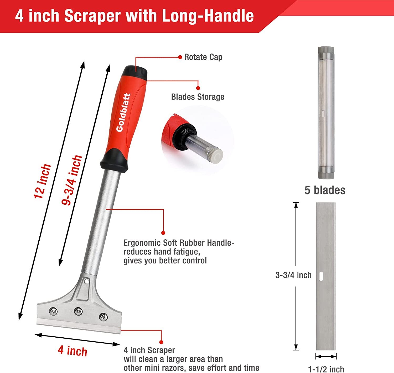 Goldblatt 2PC Razor Blade Scraper Heavy Duty 20PC 4-in Blades Floor Scraper Tool