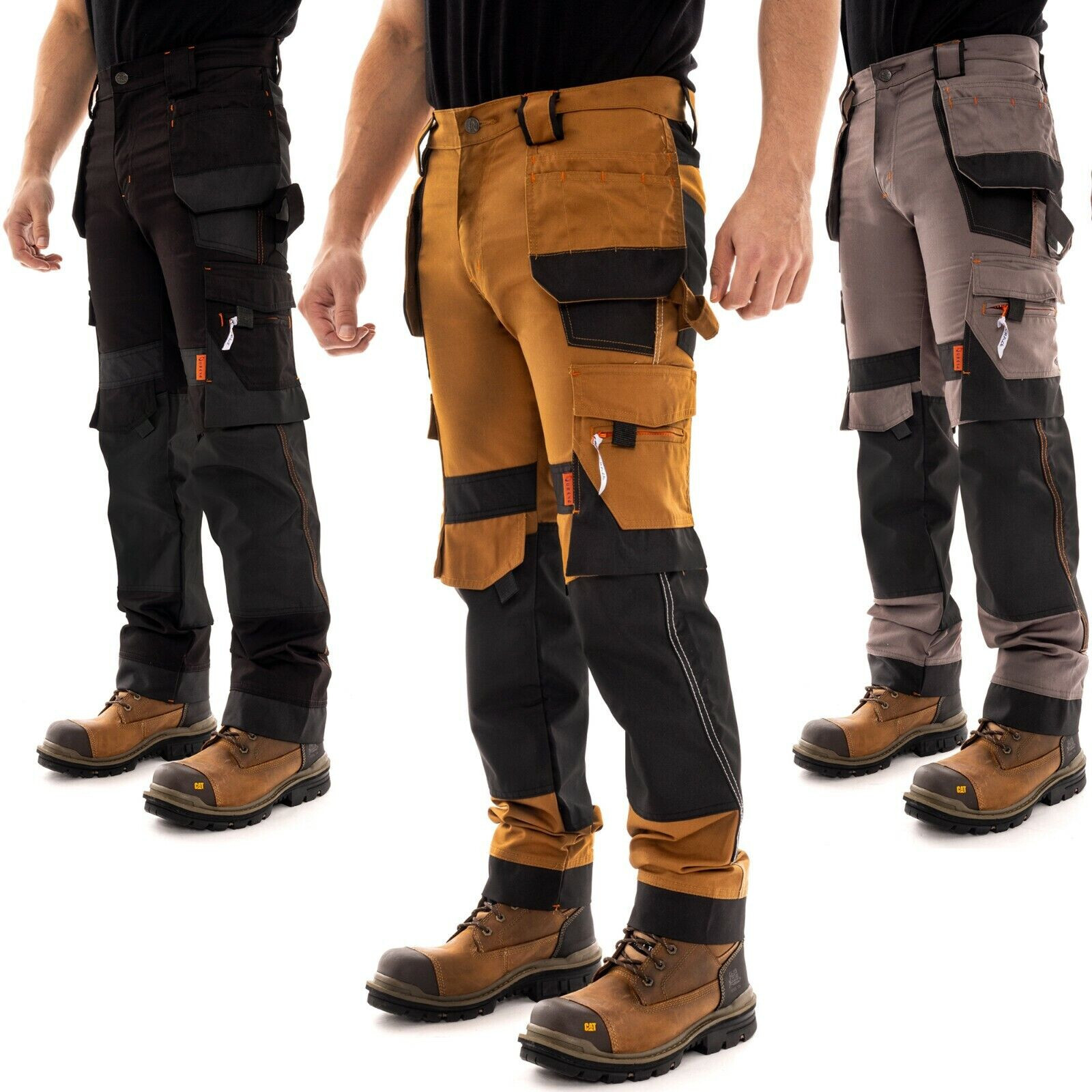 Mens Construction Pants Heavy Duty Cordura Reinforced Workwear Utility Trousers