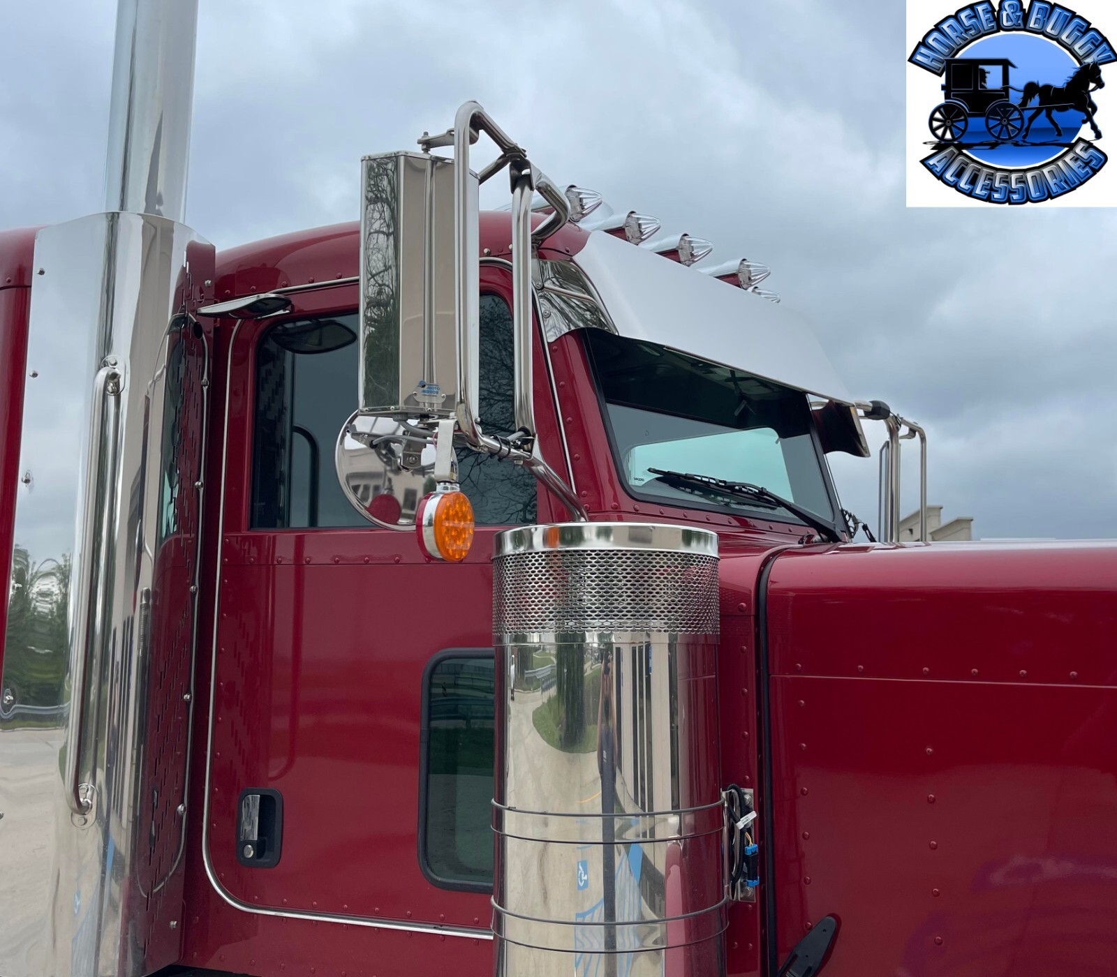 Peterbilt 12'' Rollin Low straight sun visor 304 s.s. 379/389/388/386 1003