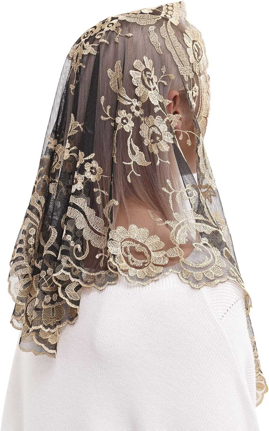 Catholic Lace Mantilla Veil Embroidery Chapel Scarf for Church Mass