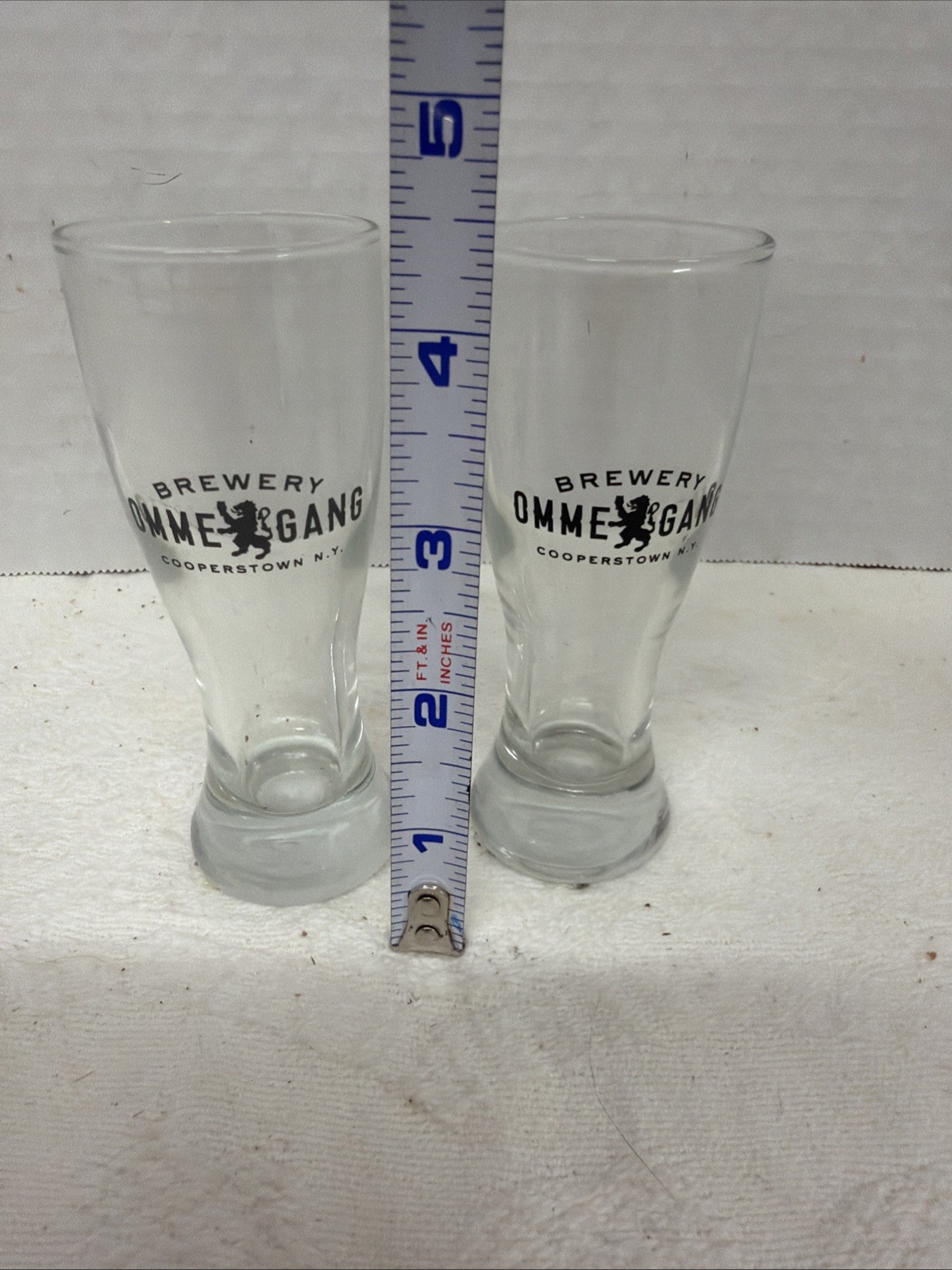 LOT OF 2 Shot OMME COOPERSTOWN NY GANG BREWERY LOGO BEER MUG GLASS ADVERTISING