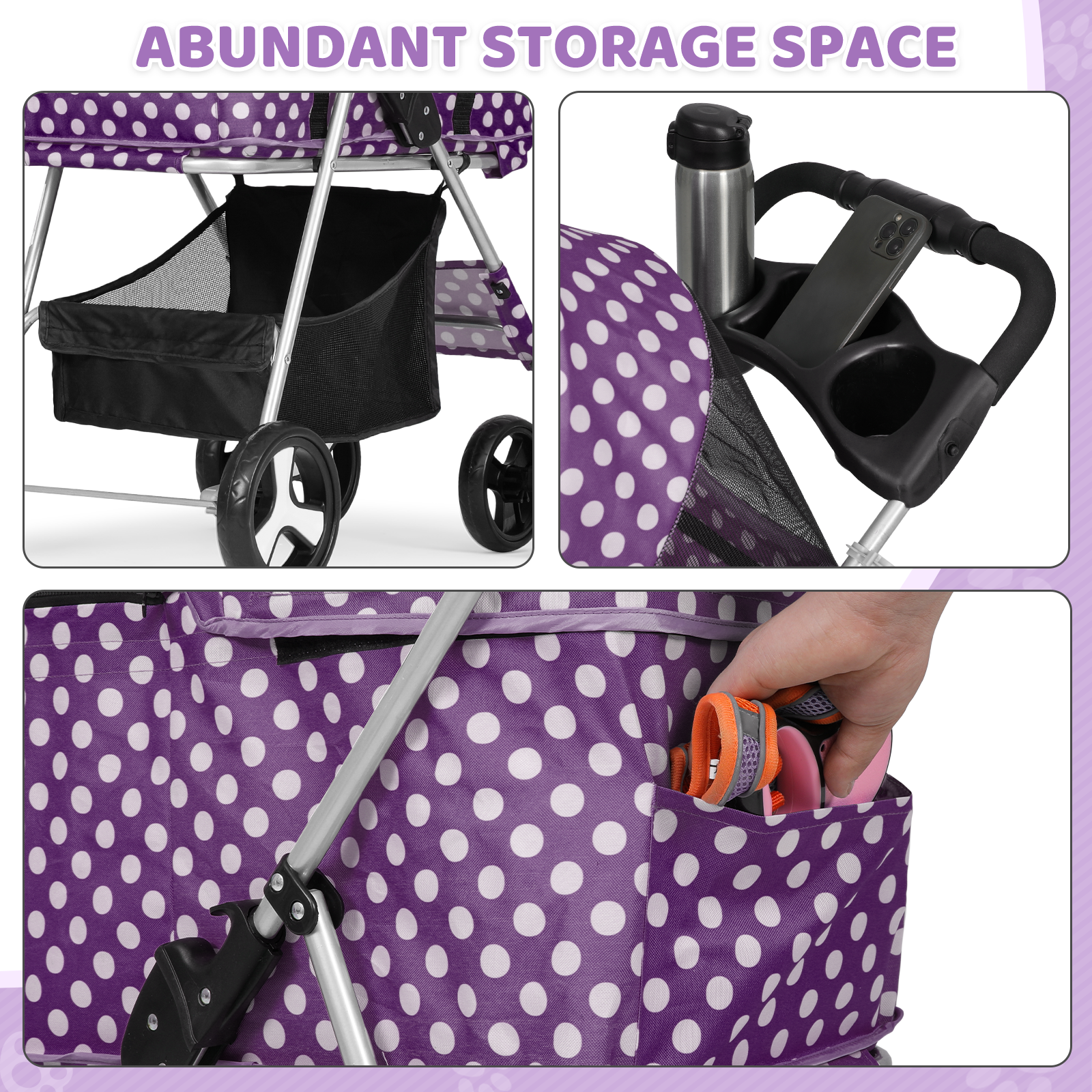 Pet Stroller 4 Wheels,3-in-1 Foldable Dog Stroller w/Storage Basket&Cup Holder