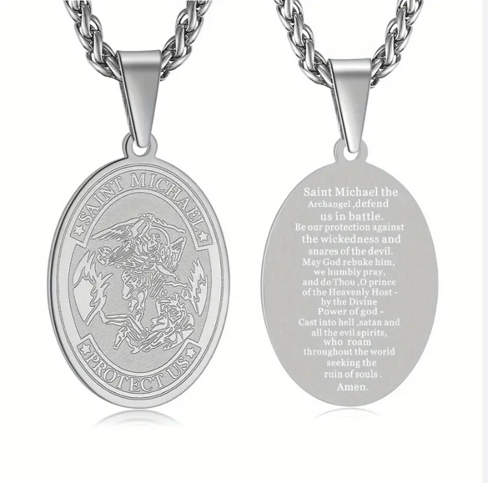 New St. Saint Michael Pendant Necklace Stainless Steel Archangel Medal Prayer