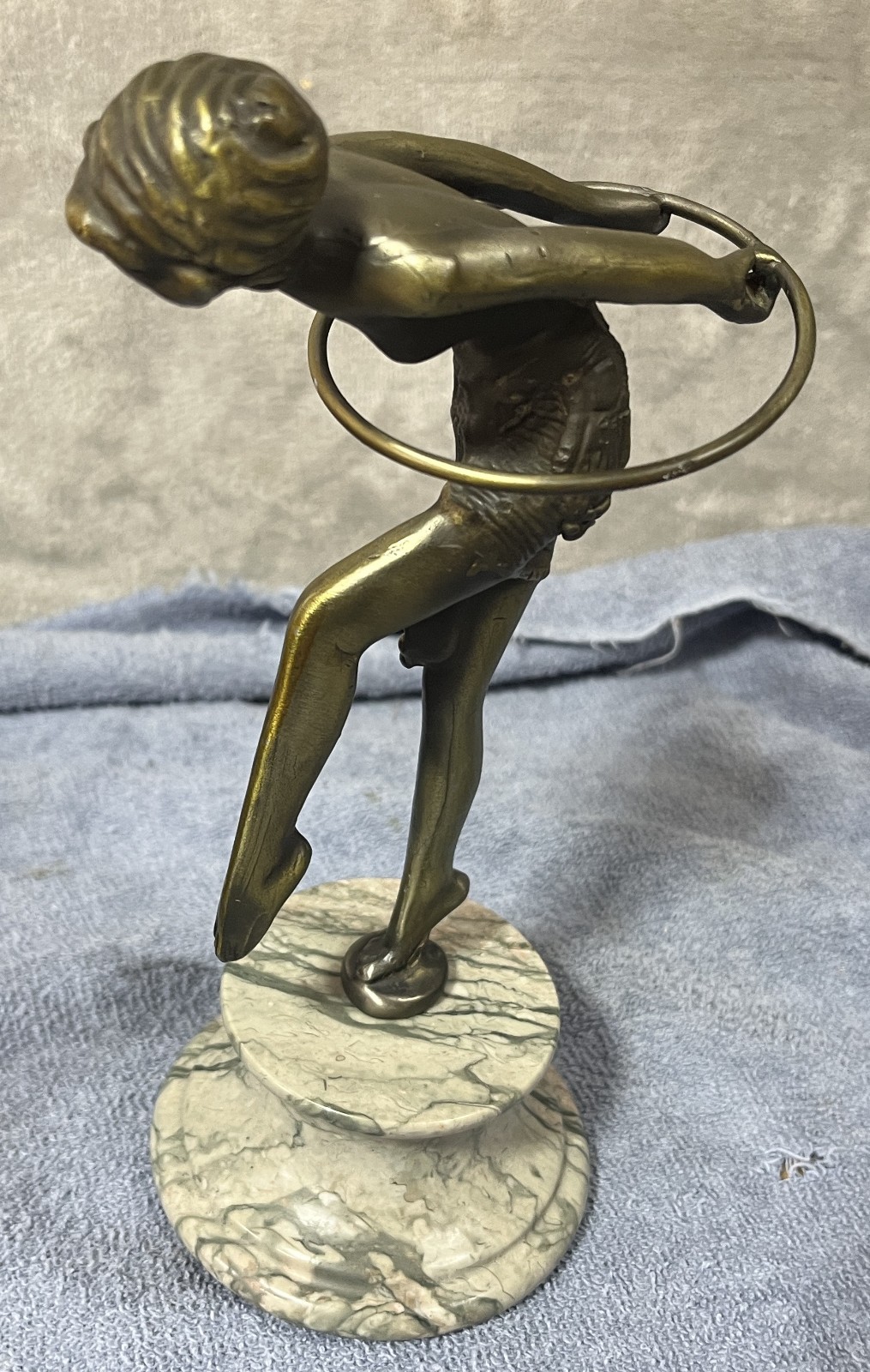Art Deco Bronze Sculpture Statue Figurine - Hoop Girl Dancer - Marble Base