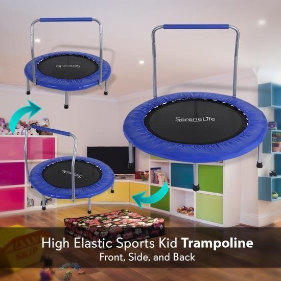 Serene-Life Childrens Trampoline w/ Handle Bar Bouncing Indoor Toy Jumping