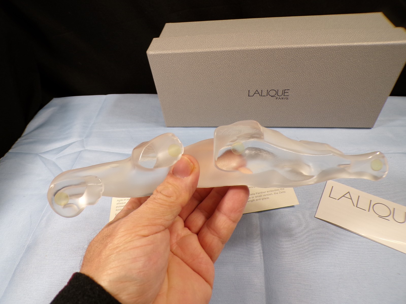 Lalique France Crystal Stalking Zeila Panther Figurine w/ Box 8 1/4" Long