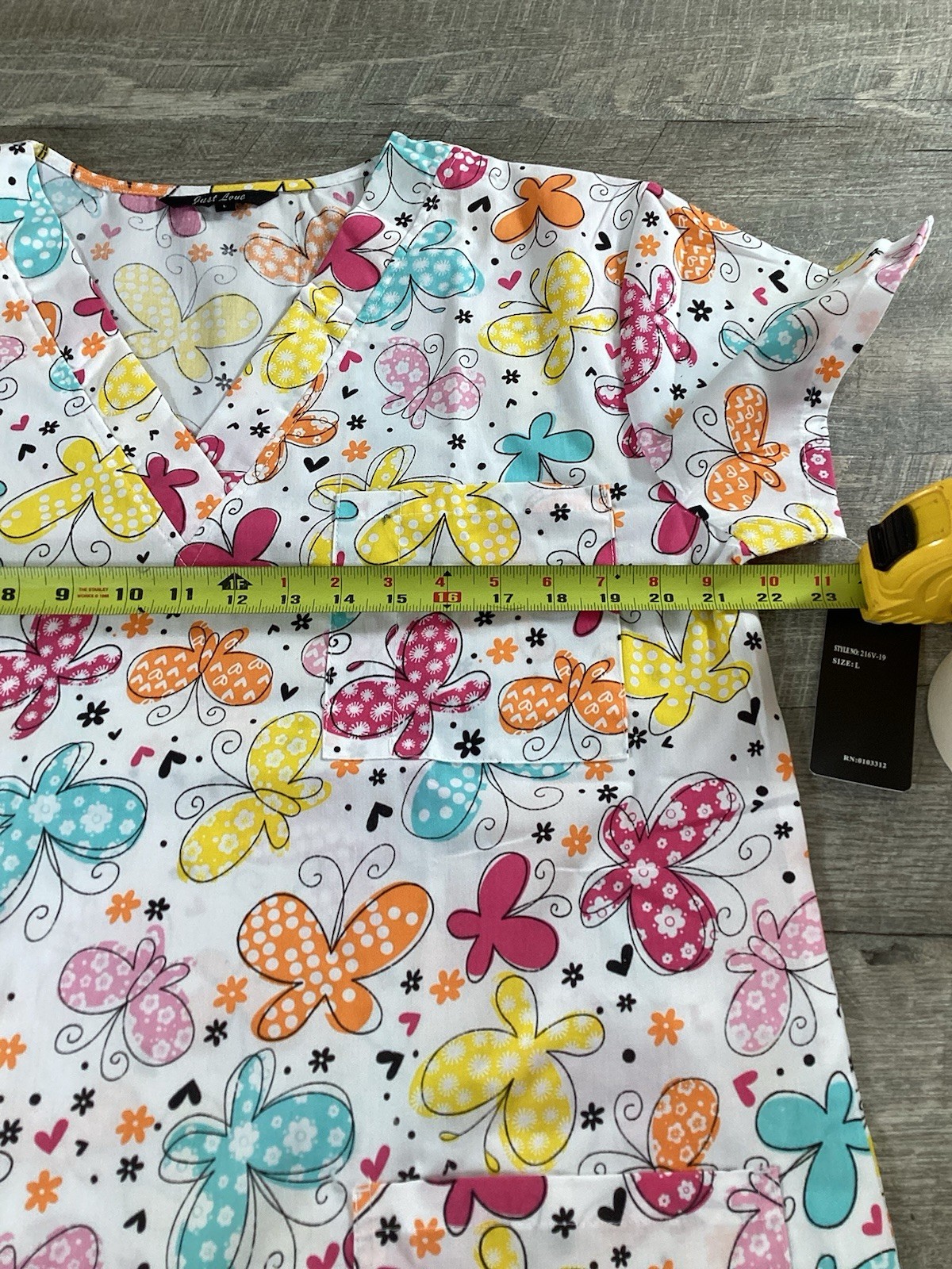Just Love Womens Scrub Top L Butterfly Print V Neck Medical Nurse Shirt NWT