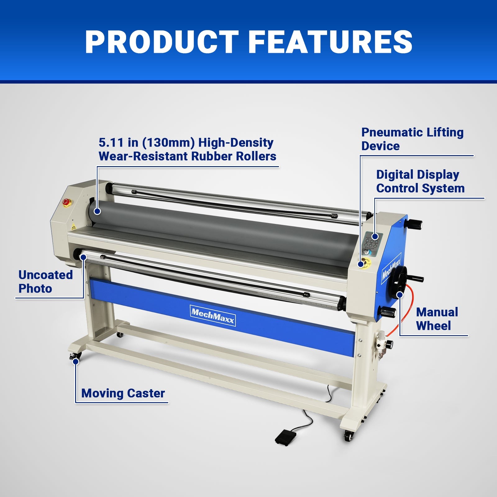 MechMaxx 63" Manual/Electric Cold Laminator w/ Lift & Stand for Vinyl,1600-C3Pro