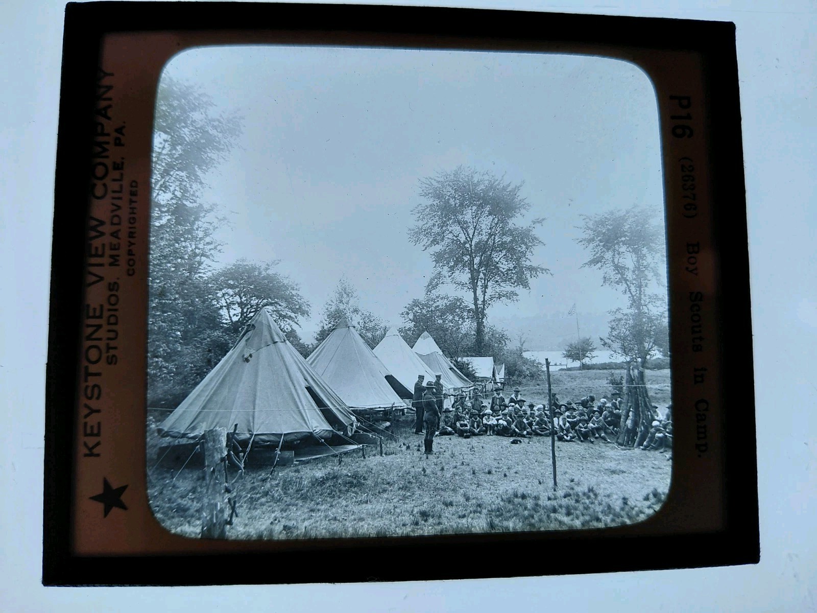 Magic Lantern Glass Slide Photo Keystone  P16 Boy Scouts In Camp