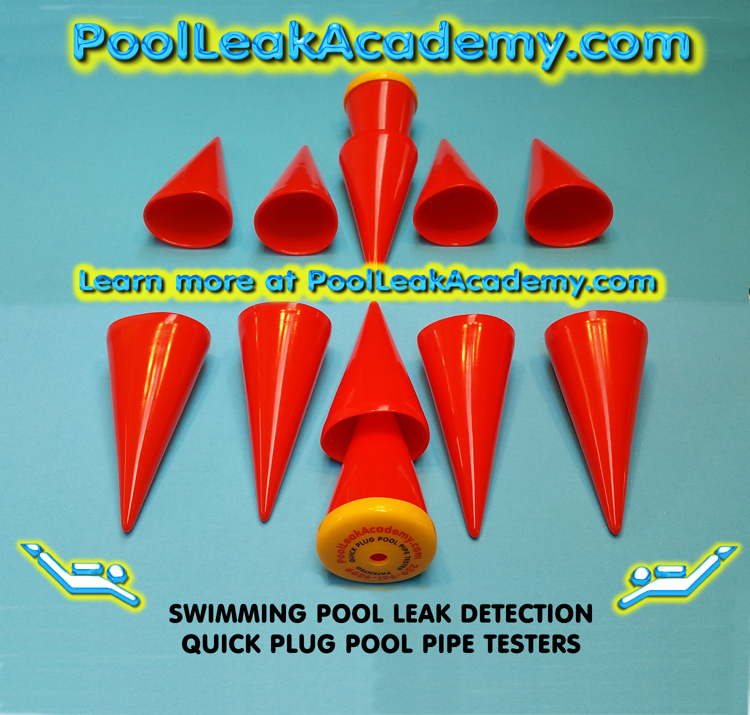 Swimming Pool Leak Detection: 6 dye testing cones- quick plug pool pipe testers