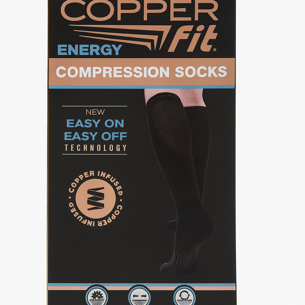 Copper Fit Energy Compression Socks S/M Black 1 Pair New
