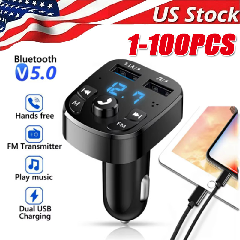 Bluetooth 5.0 Car Wireless FM Transmitter Adapter 2USB PD Charger Hands-Free Lot