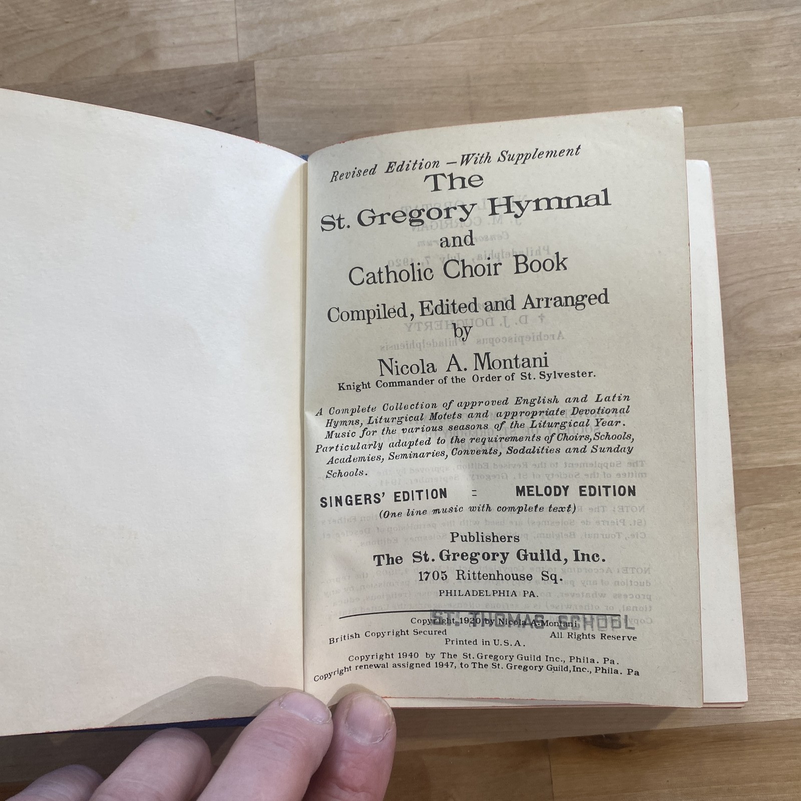 Vintage St. Gregory Hymnal & Catholic Choir Book 1947 Melody Edition Sheet Music