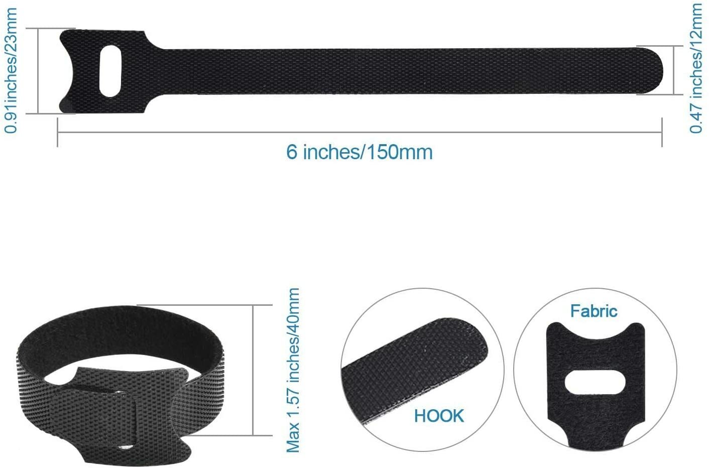 100 Cable Straps black Wire Cord Hook Loop Ties Reusable Fastening Organizer-Lot