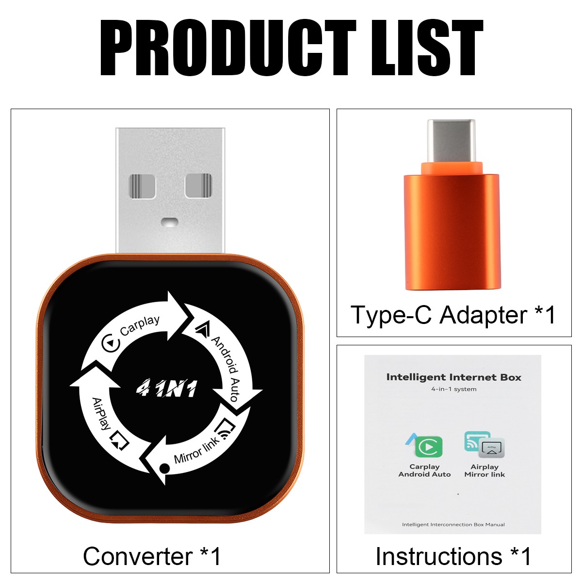 4 IN 1 Wireless CarPlay Android Auto USB Dongle Mirror Link Adapter Plug & Play