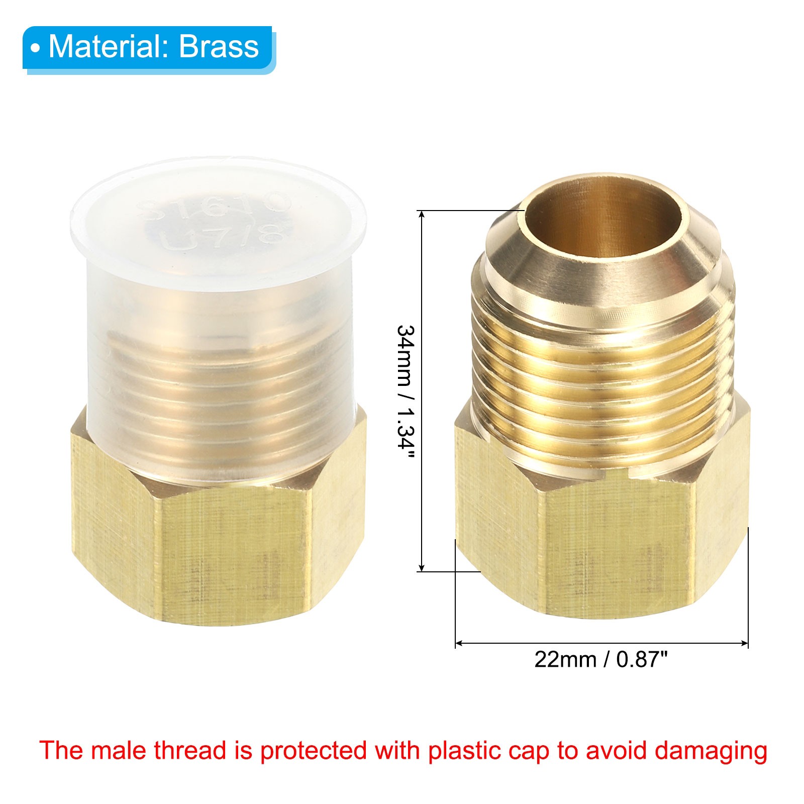 3/8" Female Flare x 5/8" Male Flare Connector Adapter Reducing Brass Tone