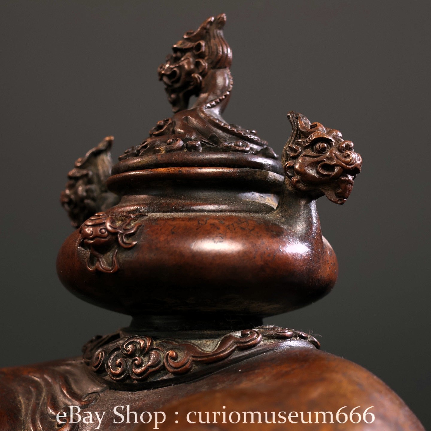 8" Old Chinese Purple Bronze Pixiu Brave Troops Beast Incense Burner Censer