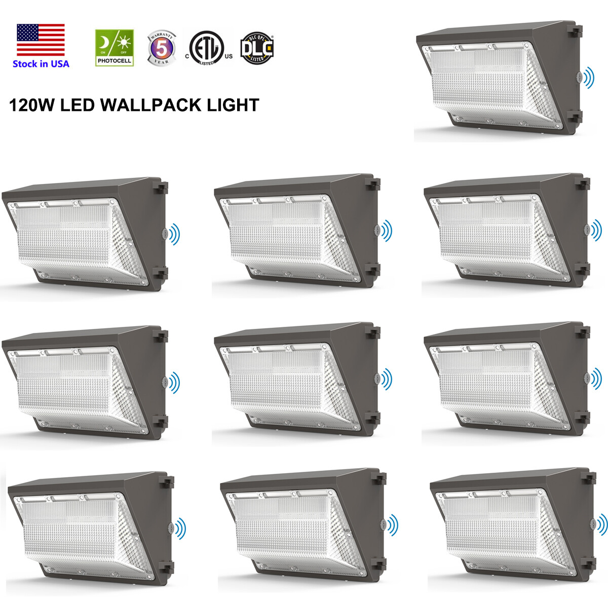 Commercial 120W LED Wall Pack Lamp Dust To Dawn Outdoor Area Security Lighting