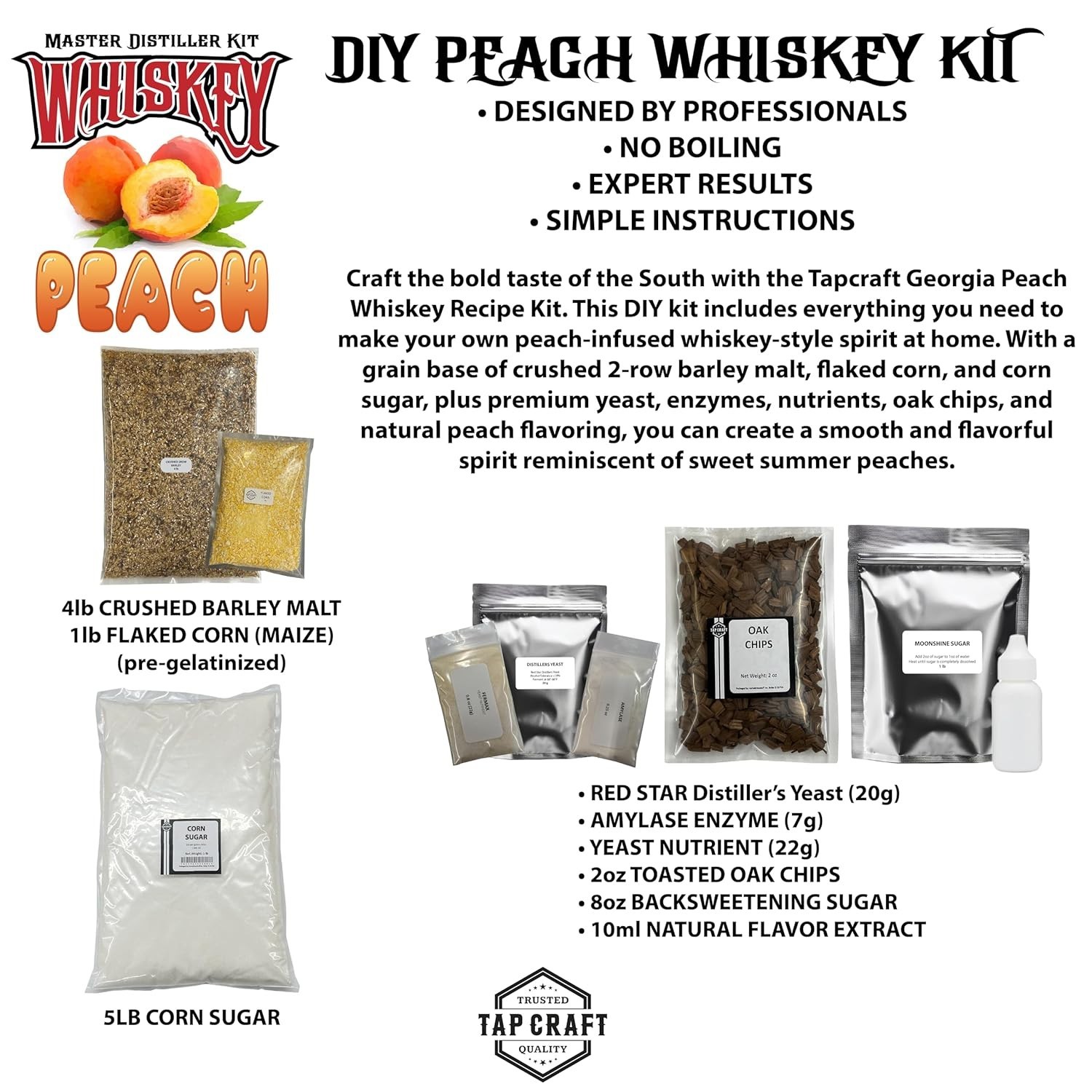 Peach Whiskey Recipe Mash Kit – Make Your Own Huckleberry-Flavored Whiskey