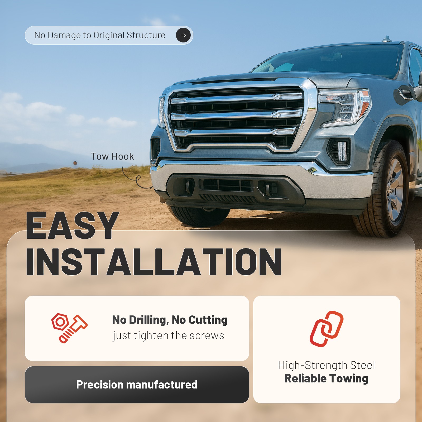 New Front Tow Recovery Hooks w/ Bolts For GMC Sierra 1500 2019-2025 #84195907