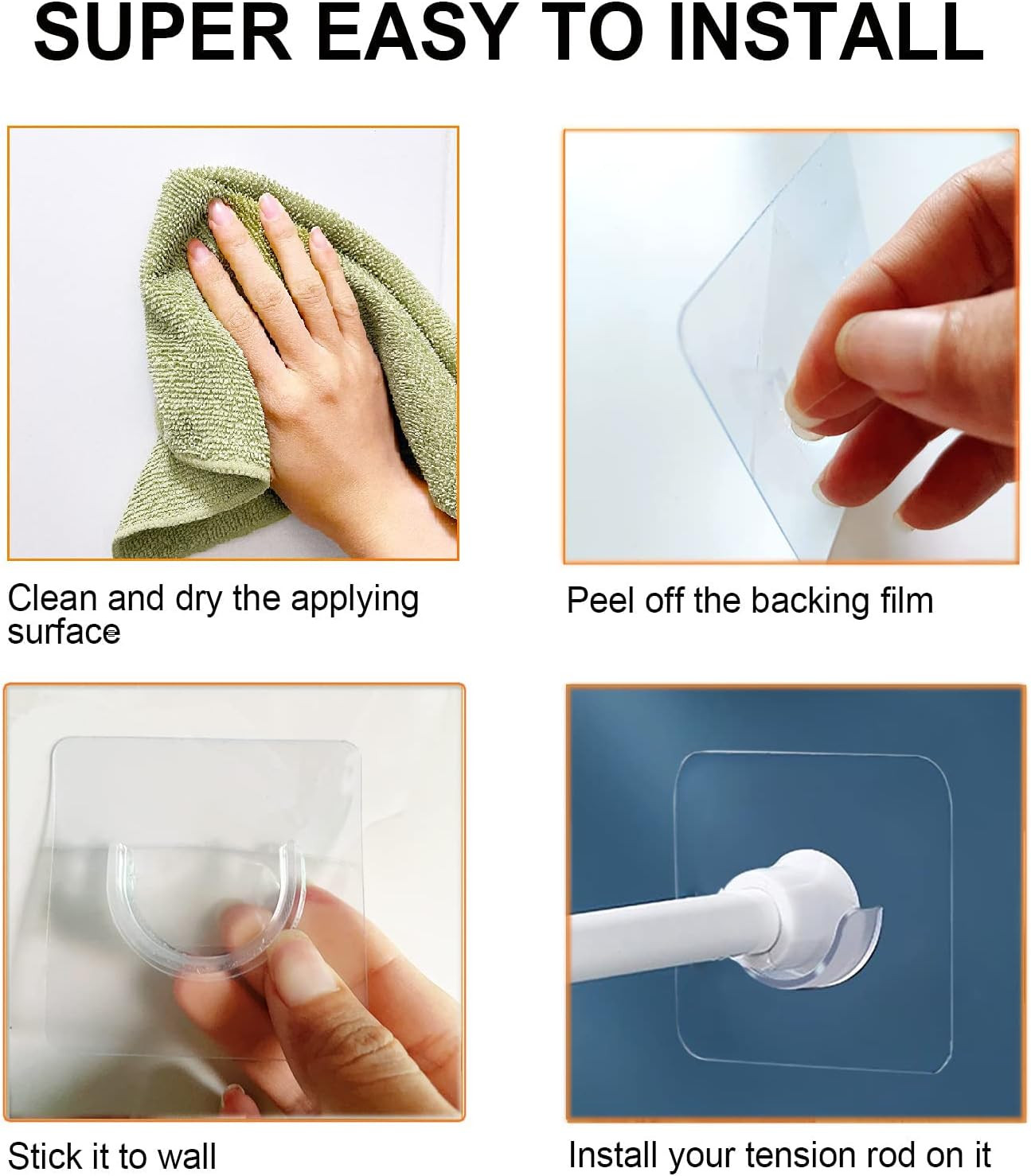 Spring Tension Rod Holder, 2 Packs 1.18 Inches Small Transparent Shower Rod Brac