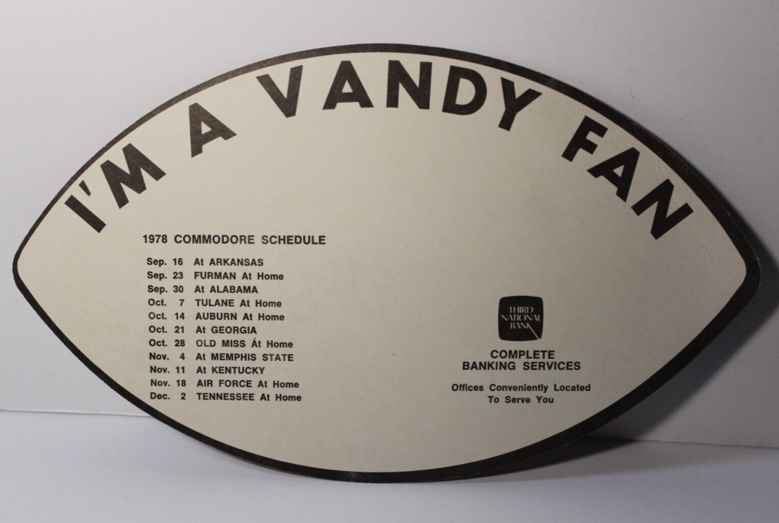 1970s Vintage Salesman Sample Fan 1978 Vanderbilt Commodores Football Schedule