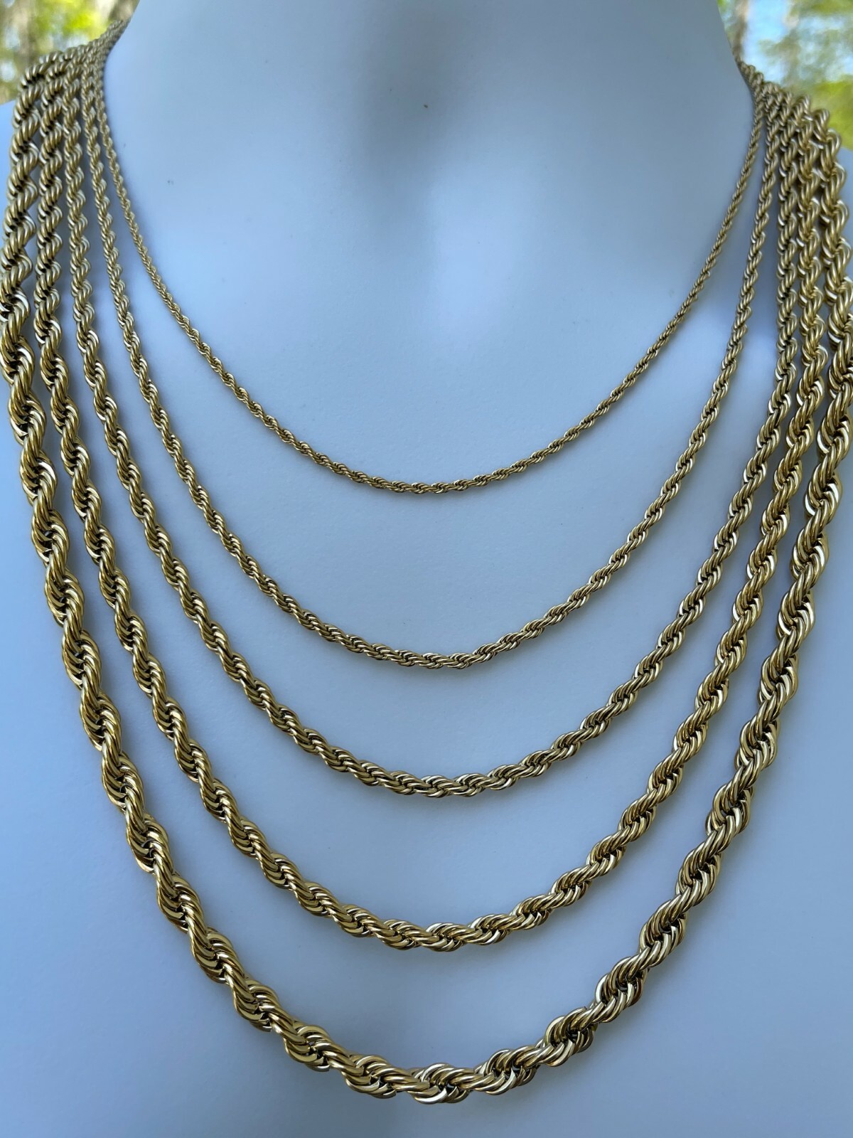Men's Real Rope Chain Necklace 14k Gold Plated Stainless Steel - 2mm-6mm 18-30"