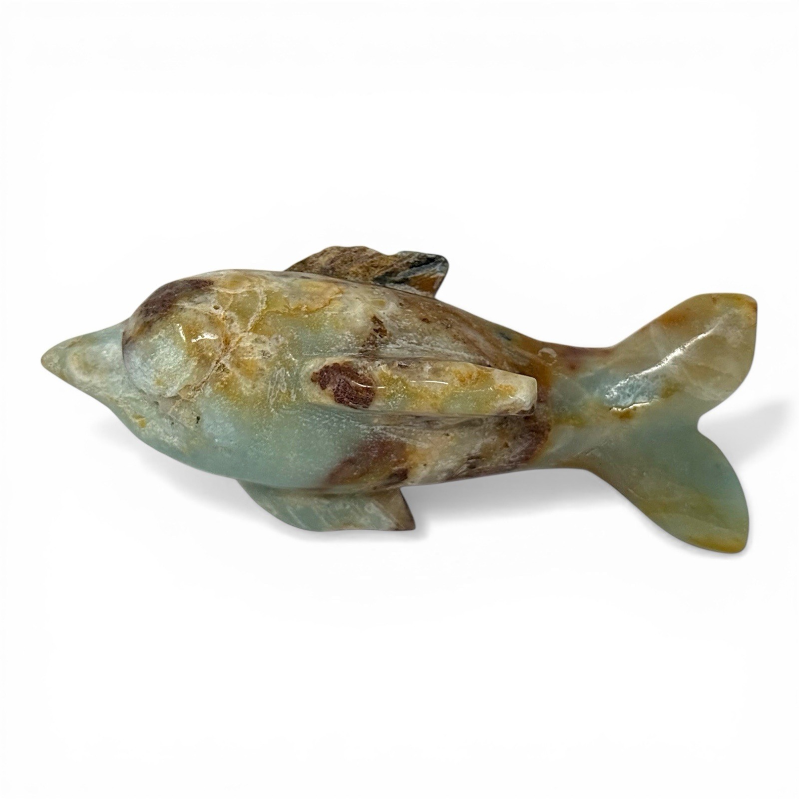 Caribbean Calcite Stone Dolphin Sculpture Carved Crystal Art Decor 264grams